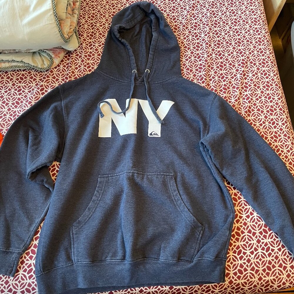 Quicksilver NY across the chest Blue hoodie Size medium